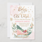 ベビー冬そりの赤ちゃんシャワー外は寒い 招待状 (正面)