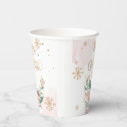 ベビー冬そりの赤ちゃんシャワー外は寒い 紙コップ (右)