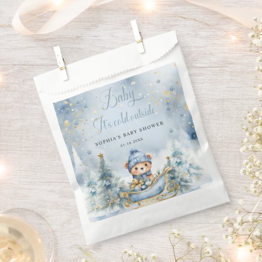 ベビー冬のクマのプレゼントは寒い フェイバーバッグ (クリップ留めされた状態)