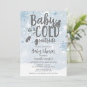 ベビー冬のブルーボーイベビーシャワー外は寒い 招待状 (スタンド正面)