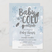 ベビー冬のブルーボーイベビーシャワー外は寒い 招待状 (正面/裏面)