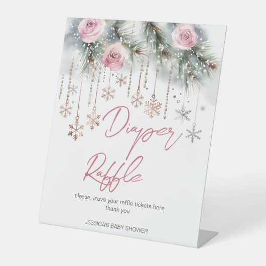 ベビー冬のベビーシャワーテーブル外は寒い 台座サイン (正面)