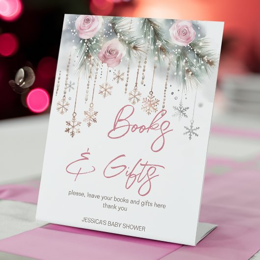 ベビー冬のベビーシャワーテーブル外は寒い 台座サイン