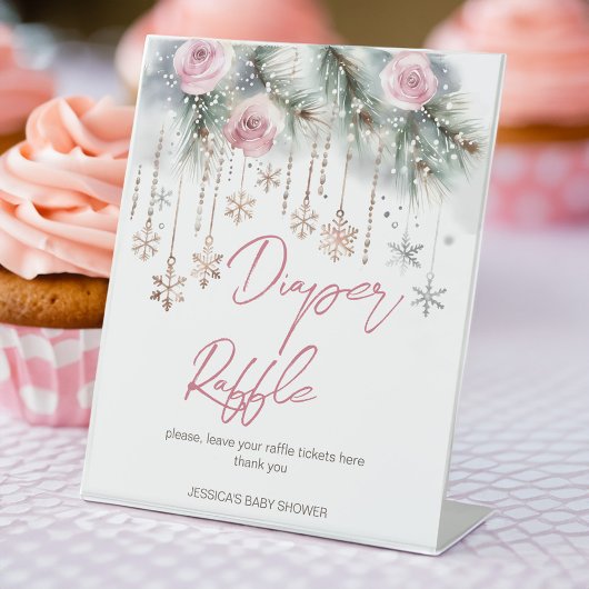 ベビー冬のベビーシャワーテーブル外は寒い 台座サイン