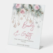 ベビー冬のベビーシャワーテーブル外は寒い 台座サイン (正面)