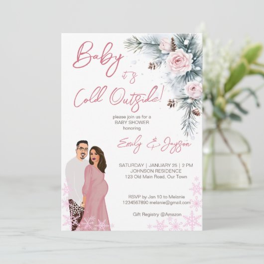 ベビー冬のベビーシャワーパステル外は寒い 招待状 (スタンド正面)