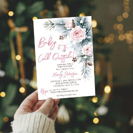 ベビー冬のベビーシャワーパステル外は寒い 招待状