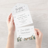 ベビー冬のベビーシャワー外は寒い オールインワン招待状 (貼ってはがせる)