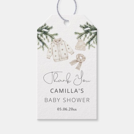 ベビー冬のベビーシャワー外は寒い ギフトタグ (正面)