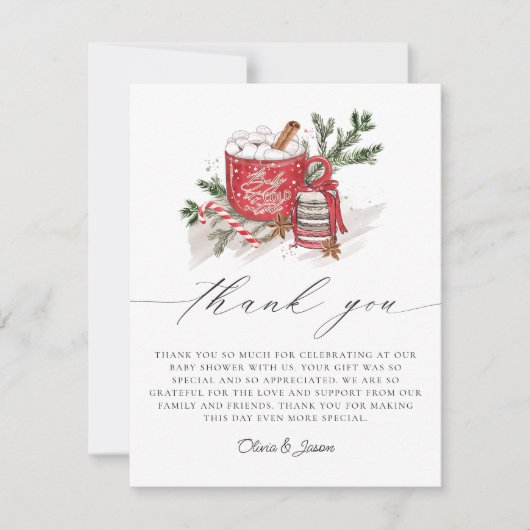 ベビー冬のベビーシャワー外は寒い サンキューカード (正面)