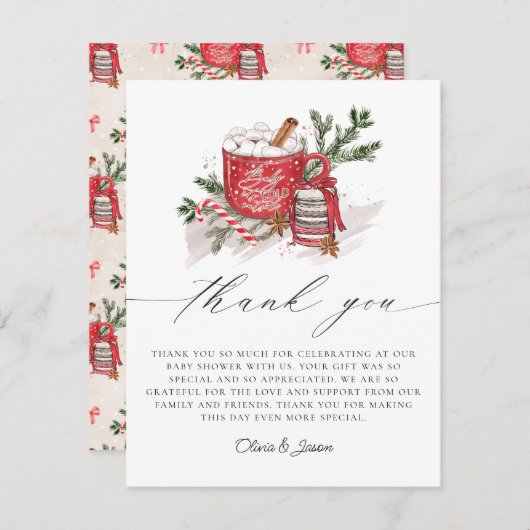 ベビー冬のベビーシャワー外は寒い サンキューカード (正面/裏面)