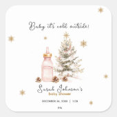 ベビー冬のベビーシャワー外は寒い スクエアシール (正面)