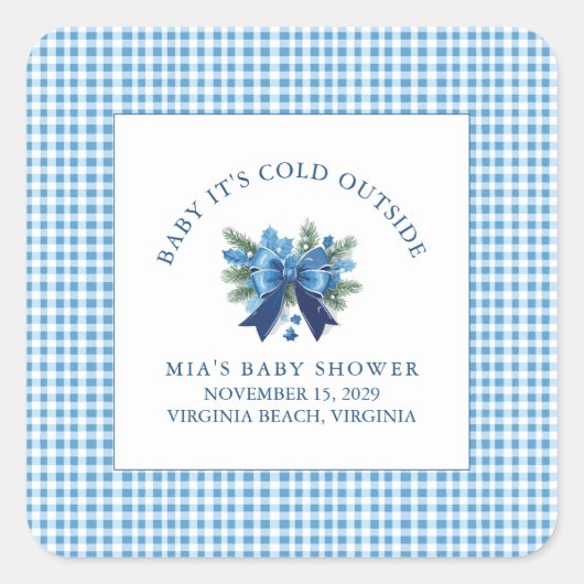 ベビー冬のベビーシャワー外は寒い スクエアシール (正面)