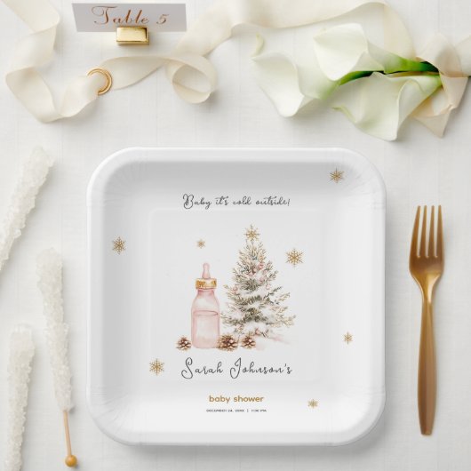 ベビー冬のベビーシャワー外は寒い ペーパープレート (ウェディング)