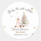 ベビー冬のベビーシャワー外は寒い ラウンドシール (正面)