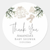 ベビー冬のベビーシャワー外は寒い ラウンドシール (正面)