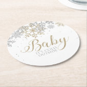 ベビー冬のベビーシャワー外は寒い ラウンドペーパーコースター (アングル)