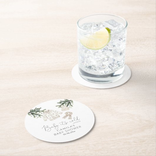 ベビー冬のベビーシャワー外は寒い ラウンドペーパーコースター (インサイチュ)