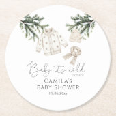 ベビー冬のベビーシャワー外は寒い ラウンドペーパーコースター (正面)