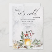 ベビー冬のベビーシャワー外は寒い 招待状 (正面)