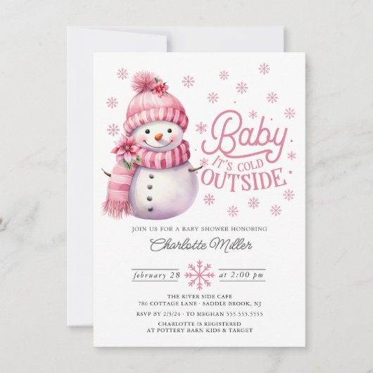ベビー冬のベビーシャワー外は寒い 招待状 (正面)