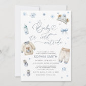 ベビー冬のベビーシャワー外は寒い 招待状 (正面)