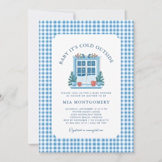 ベビー冬のベビーシャワー外は寒い 招待状 (正面)