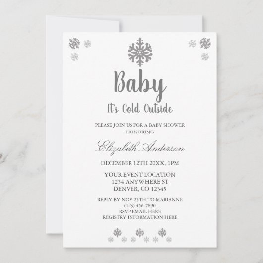 ベビー冬のベビーシャワー外は寒い 招待状 (正面)
