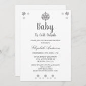 ベビー冬のベビーシャワー外は寒い 招待状 (正面/裏面)