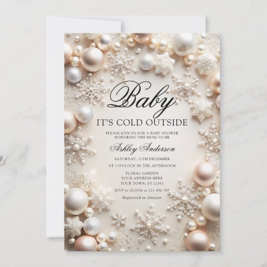 ベビー冬のベビーシャワー外は寒い 招待状 (正面)