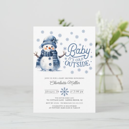 ベビー冬のベビーシャワー外は寒い 招待状 (スタンド正面)