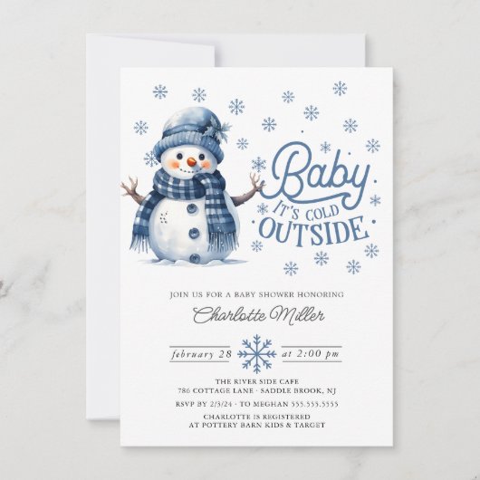 ベビー冬のベビーシャワー外は寒い 招待状 (正面)