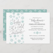 ベビー冬のベビーシャワー外は寒い 招待状 (正面/裏面)