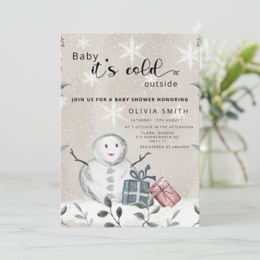 ベビー冬のベビーシャワー外は寒い 招待状 (スタンド正面)