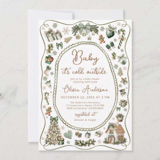ベビー冬のベビーシャワー外は寒い 招待状 (正面)