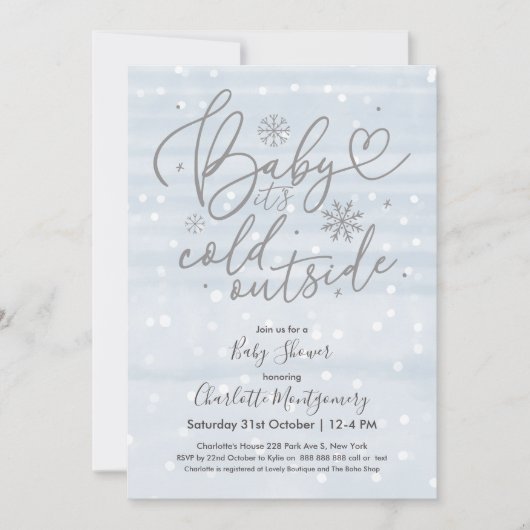 ベビー冬のベビーシャワー外は寒い 招待状 (正面)