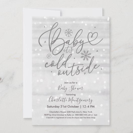 ベビー冬のベビーシャワー外は寒い 招待状 (正面)