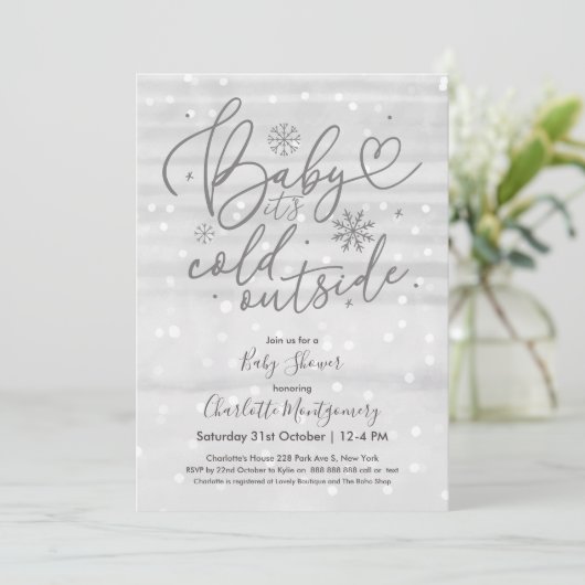 ベビー冬のベビーシャワー外は寒い 招待状 (スタンド正面)