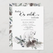 ベビー冬のベビーシャワー外は寒い 招待状 (正面/裏面)