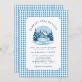 ベビー冬のベビーシャワー外は寒い 招待状 (正面/裏面)