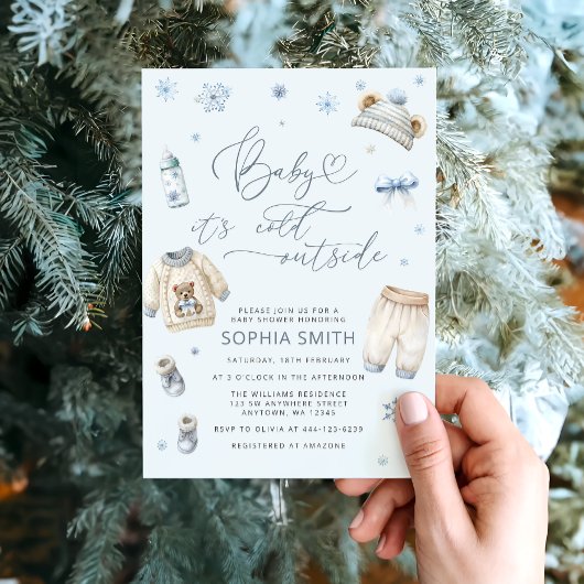 ベビー冬のベビーシャワー外は寒い 招待状