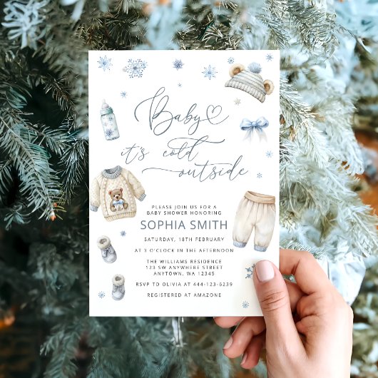 ベビー冬のベビーシャワー外は寒い 招待状