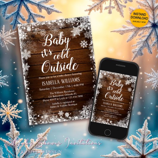 ベビー冬のベビーシャワー外は寒い 招待状