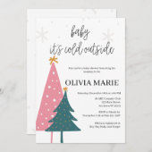 ベビー冬のベビーシャワー外は寒い 招待状 (正面/裏面)