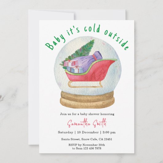 ベビー冬のベビーシャワー外は寒い 招待状 (正面)