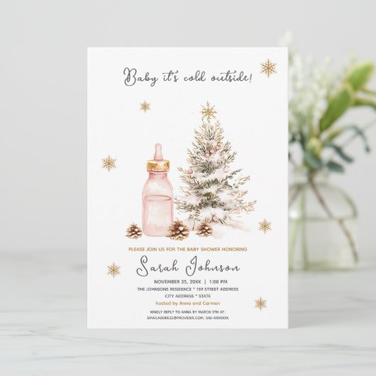 ベビー冬のベビーシャワー外は寒い 招待状 (スタンド正面)