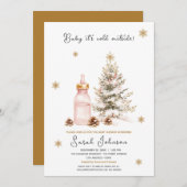 ベビー冬のベビーシャワー外は寒い 招待状 (正面/裏面)