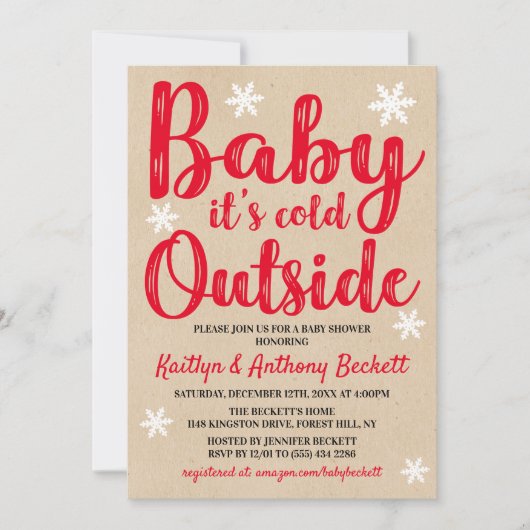 ベビー冬のベビーシャワー外は寒い 招待状 (正面)