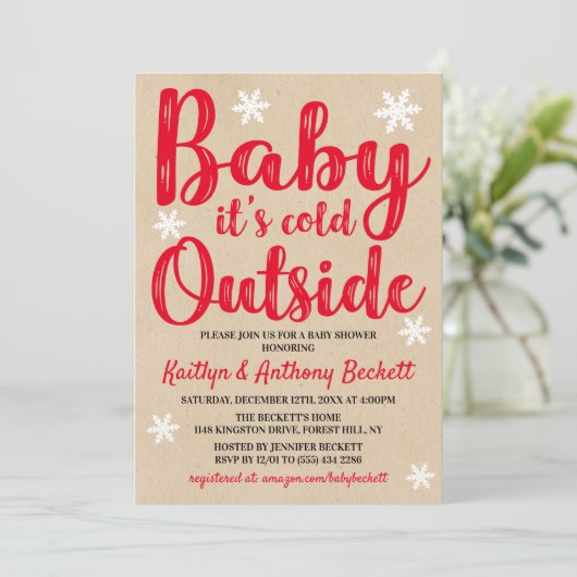 ベビー冬のベビーシャワー外は寒い 招待状 (スタンド正面)