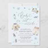 ベビー冬のベビーシャワー外は寒い 招待状 (正面)